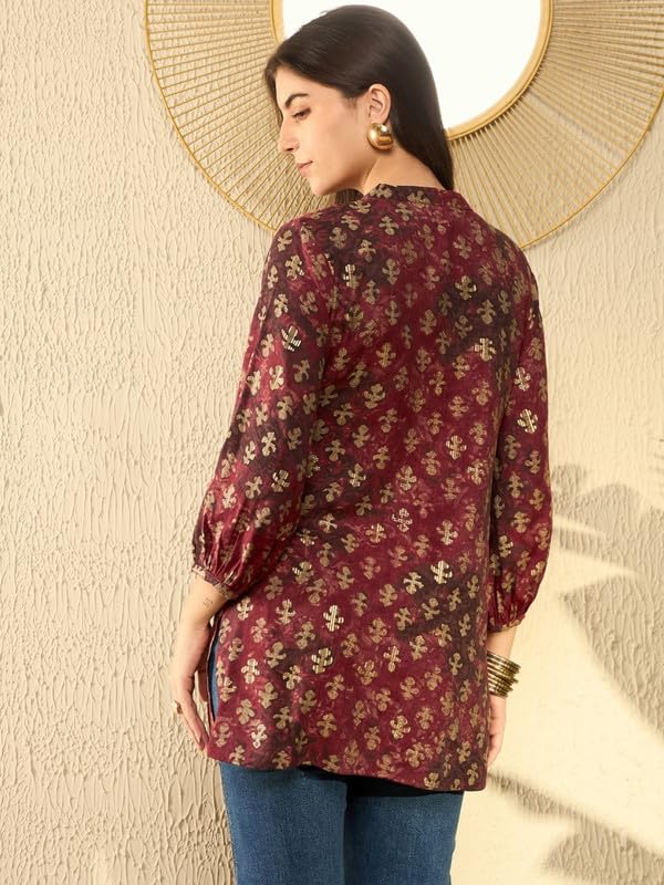 Vaamsi Women's Rayon Blend Abstract Printed Top (VT1278MRN_L_Maroon) - Image 2