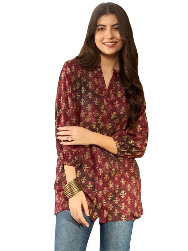 Vaamsi Women's Rayon Blend Abstract Printed Top (VT1278MRN_L_Maroon) - Image 1