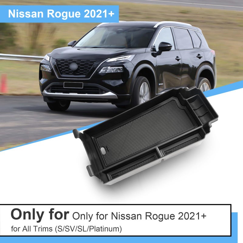 Coleya 2021-2024 2025 Rogue Armrest Organizer for Nissan Rogue (S/SV/SL/Platinum/Rock Creek), Durable ABS Plastic&Rubber 2023 2024 Rogue Center Console Organizer Insert 2025 Rogue Accessories (Black) - Image 2