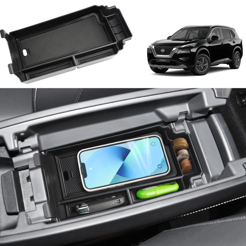 Coleya 2021-2024 2025 Rogue Armrest Organizer for Nissan Rogue (S/SV/SL/Platinum/Rock Creek), Durable ABS Plastic&Rubber 2023 2024 Rogue Center Console Organizer Insert 2025 Rogue Accessories (Black) - Image 1