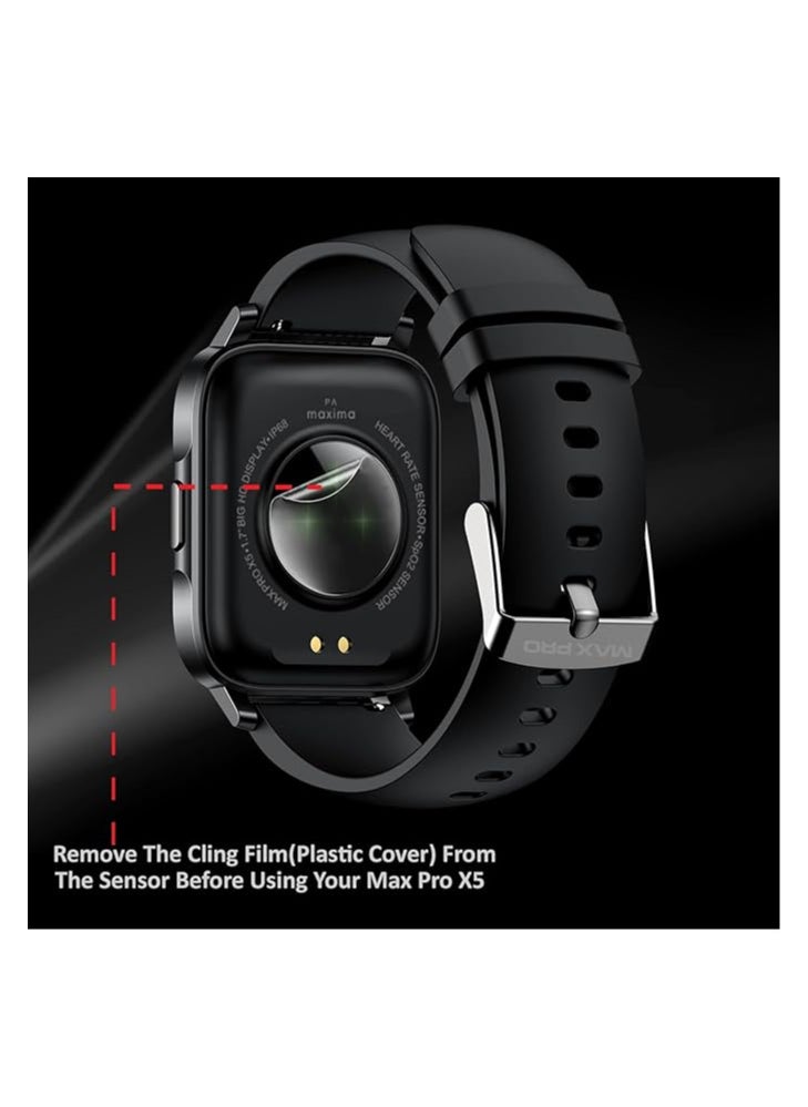 Maxima - Maxima Max Pro X5 Smartwatch with 1.7” Full-Touch Largest Display & Ultra Brightness of 450 Nits, HRM & SpO2, Up to 15 Day Battery Life, 20+ Sports Mode & Unlimited Customized Watch Faces - Image 1