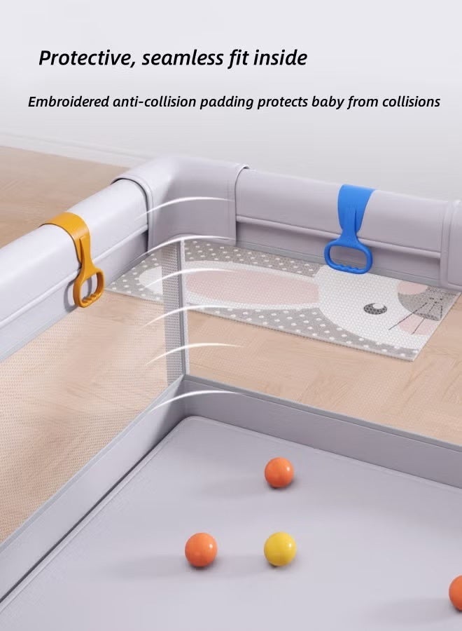 Berma Baby حظيرة لعب للأطفال، حظيرة لعب 150*180 سم، حظيرة لعب للرضع، حظيرة لعب صغيرة للأطفال، حظيرة لعب كبيرة للأطفال الصغار، حظيرة لعب محمولة، ملعب مع باب، 50 كرة + 2 حلقات سحب - Image 4