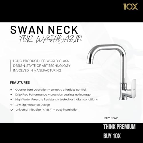10X Brass Swan Neck SN-91110 Washbasin Tap/Kitchen Tap Table/Deck Mount Chrome Finish Rotatable Spout - Image 2
