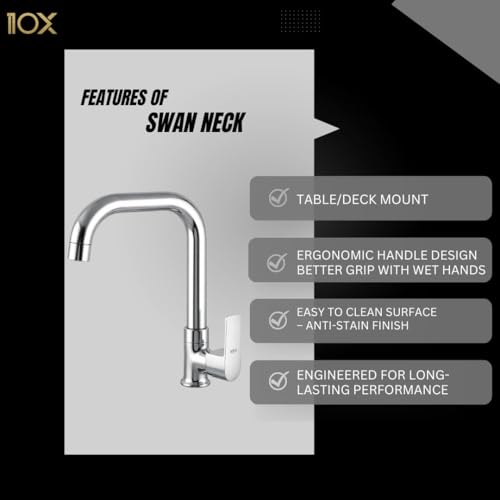 10X Brass Swan Neck SN-91110 Washbasin Tap/Kitchen Tap Table/Deck Mount Chrome Finish Rotatable Spout - Image 3