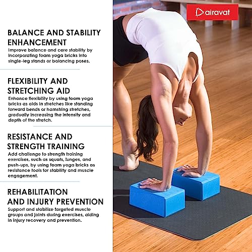 Airavat Yoga Block, High Density EVA Blue Foam Blocks for Yoga, Pilates, Yoga Brick Meditation, Aid Balance, Support and Deepen Poses - Non-Slip Lightweight Durable (Pack of 2 Pcs) (Blue Plain Foam) - Image 2