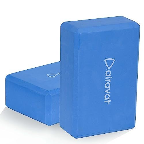 Airavat Yoga Block, High Density EVA Blue Foam Blocks for Yoga, Pilates, Yoga Brick Meditation, Aid Balance, Support and Deepen Poses - Non-Slip Lightweight Durable (Pack of 2 Pcs) (Blue Plain Foam) - Image 1