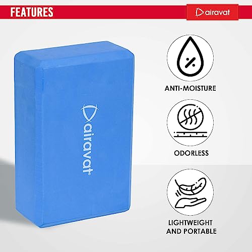 Airavat Yoga Block, High Density EVA Blue Foam Blocks for Yoga, Pilates, Yoga Brick Meditation, Aid Balance, Support and Deepen Poses - Non-Slip Lightweight Durable (Pack of 2 Pcs) (Blue Plain Foam) - Image 4
