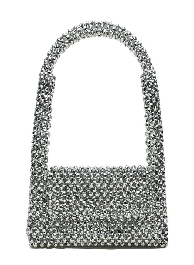 Miuco Pearl Bag Clutch Purses For Women Wedding Bride Purse Sparkly Glitterl Beaded Handbag Silver - Image 1