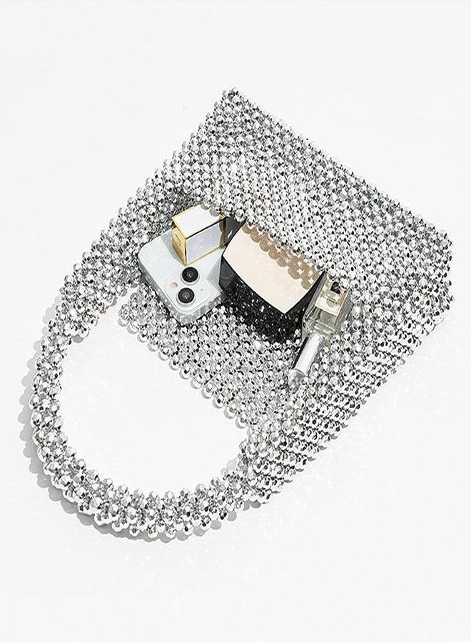 Miuco Pearl Bag Clutch Purses For Women Wedding Bride Purse Sparkly Glitterl Beaded Handbag Silver - Image 4