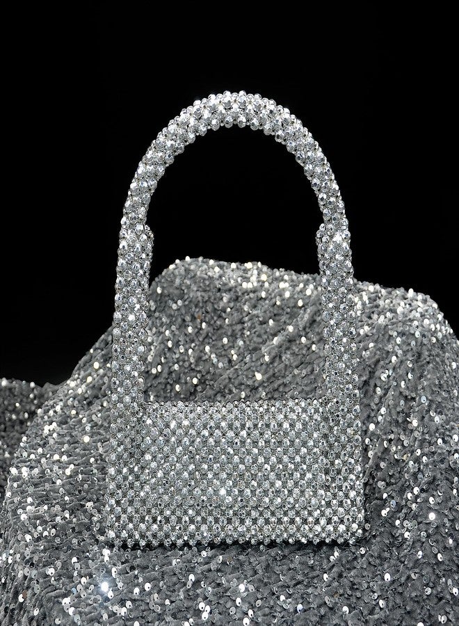 Miuco Pearl Bag Clutch Purses For Women Wedding Bride Purse Sparkly Glitterl Beaded Handbag Silver - Image 5