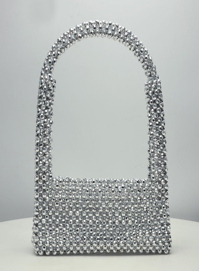Miuco Pearl Bag Clutch Purses For Women Wedding Bride Purse Sparkly Glitterl Beaded Handbag Silver - Image 3
