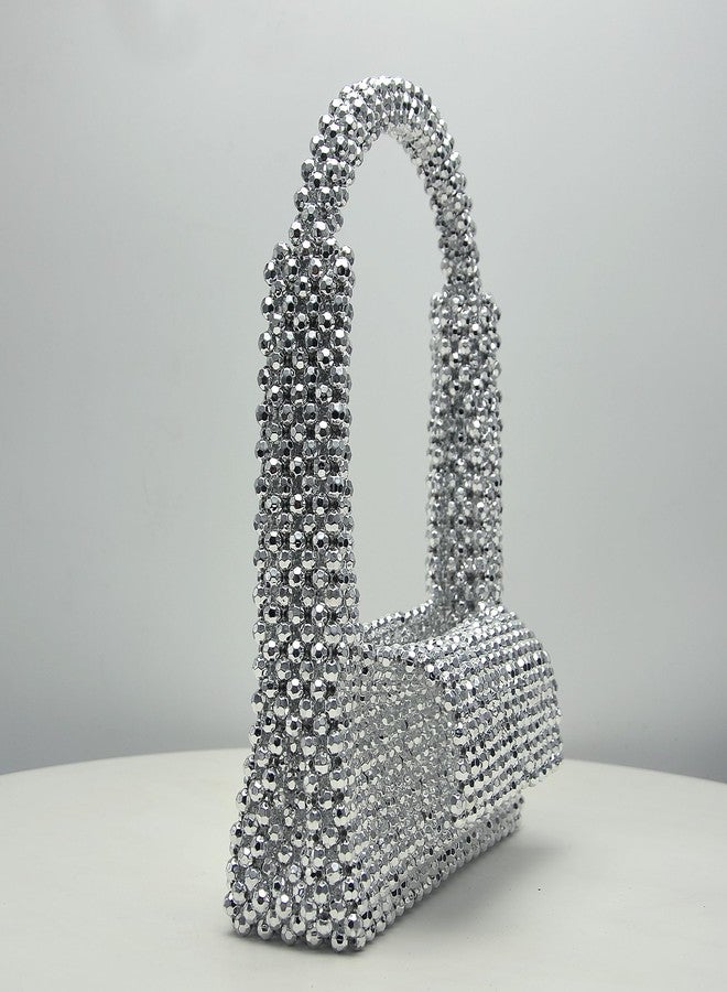 Miuco Pearl Bag Clutch Purses For Women Wedding Bride Purse Sparkly Glitterl Beaded Handbag Silver - Image 2