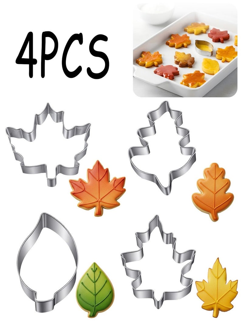 4Pcs Stainless Steel Leaf Cookie Cutter Set, Maple & Oak Shapes Biscuit, DIY Baking Tool for Holiday Birthday Party Decor - Image 1