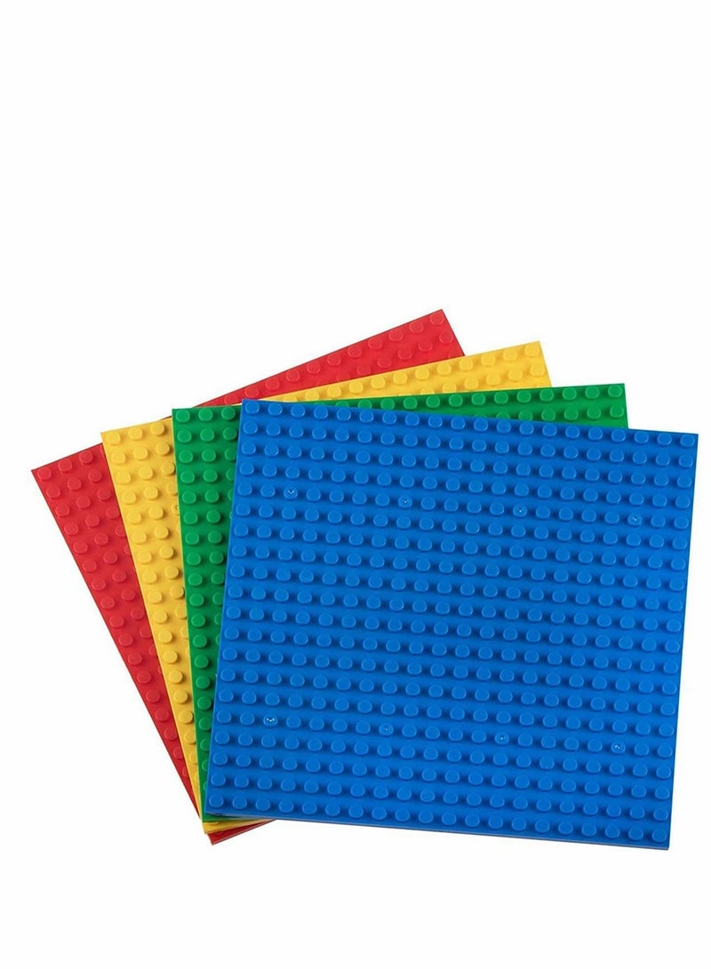 Building Baseplates for Building Bricks, 4-Pack Compatible with Major Brands, Stackable Bases for Kids and Adults - Green, Red, Blue, Yellow - Image 1