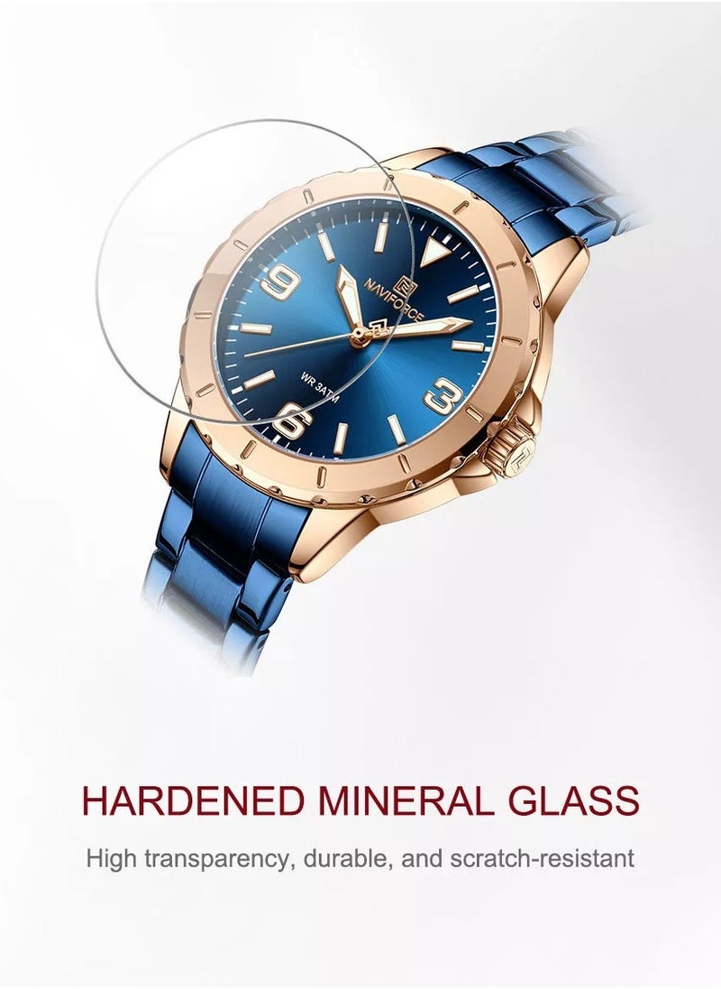 Womens Blue Dial Metal Strap Quartz Analog Watch
