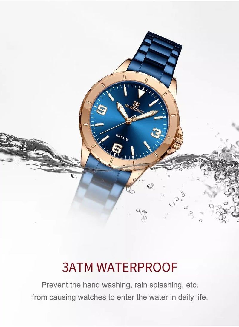 Womens Blue Dial Metal Strap Quartz Analog Watch