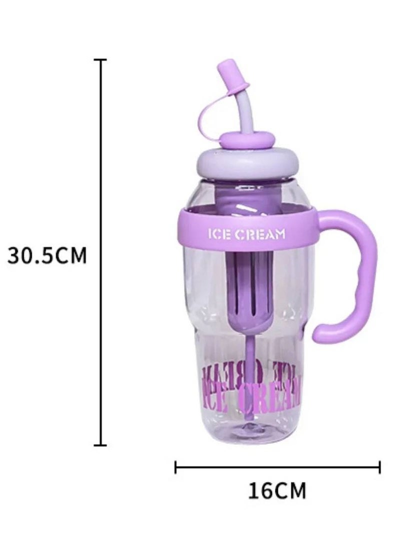 ارواق زجاجة مياه بلاستيكية سعة كبيرة 1300 مل، كوب بلاستيكي لطيف محمول للأطفال مانع للتسرب مع كوب ماء رياضي من القش - Image 2