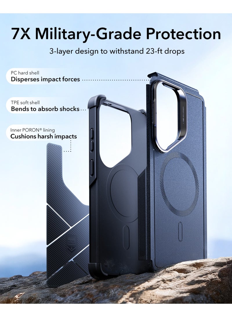 اي اس ار ESR for Samsung Galaxy S26 Ultra Phone Case with Stash Stand, 7X Military-Grade Drop Protection, Shock-Absorbing Rugged Cover, Compatible with MagSafe Accessories, Cyber Series Navy Blue - Image 3