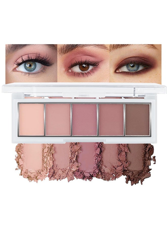 MYHO Microscopic Carvings Outline Five-Color Eyeshadow Palette, Neutral Nude Brown Eyeshadow Palette Makeup, 5 Colors Velvety Matte Finish, Romantic Peach Mauve Eye Shadows, Natural Everyday to Eye Makeup Looks, for Brown Eyes Long Lasting Naturing-Looking 04 - Image 1