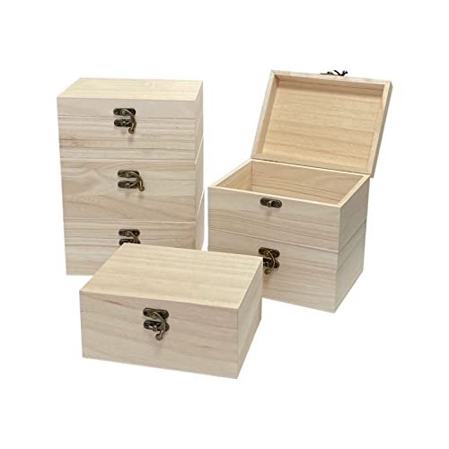 Cregugua 6 Pack Unfinished Wood Box Rectangle Crafts Wooden Box for Painting DIY Project (outer: 5 x 6.7 x 3.1 In) - Image 4