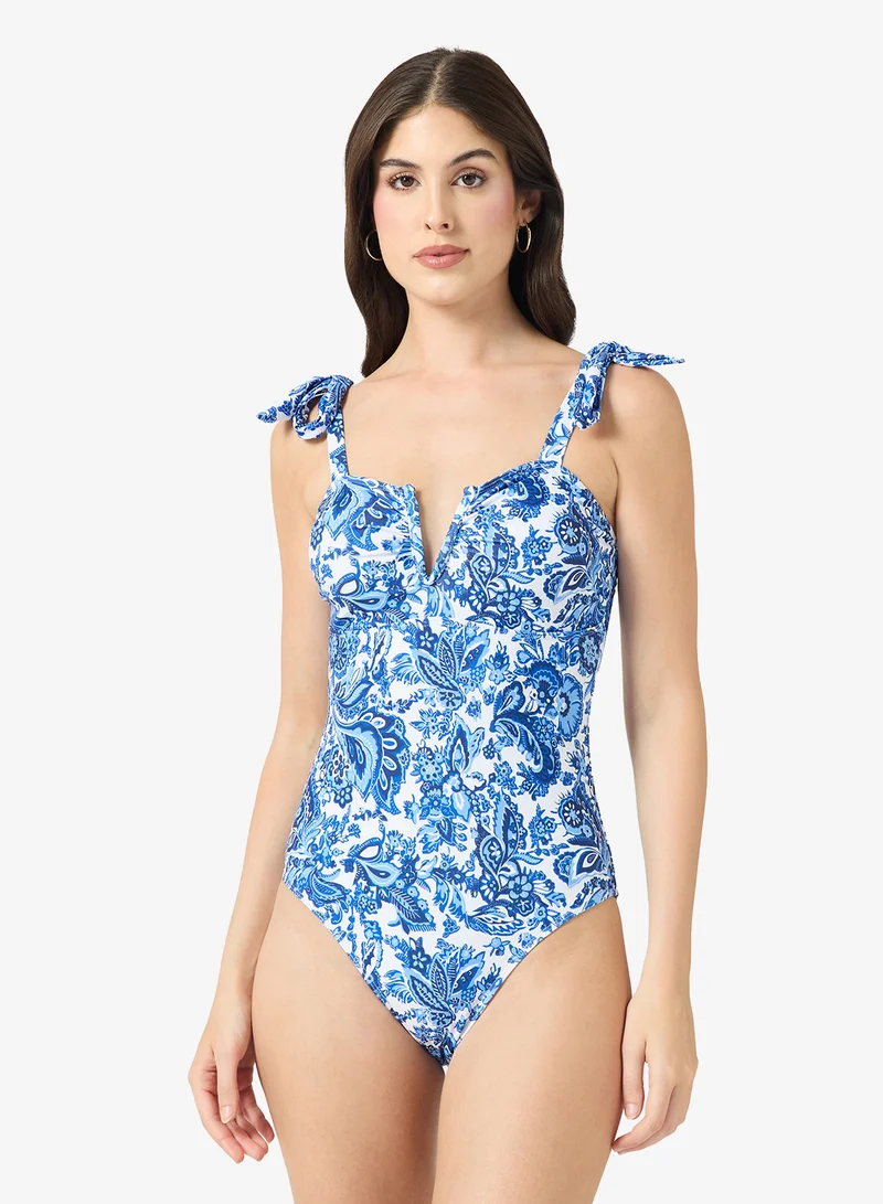 ELLA Printed Swimsuit With Tie Up Shoulder Straps