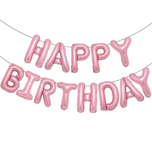 Accevo Pink Happy Birthday Banner 16 Inch Foil Letters Balloons Happy Birthday Balloon for Kids Child Adults Boys Girls Birthday Decorations Happy Birthday Sign - Image 1