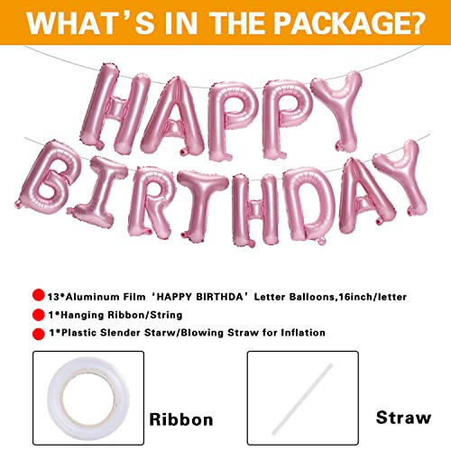 Accevo Pink Happy Birthday Banner 16 Inch Foil Letters Balloons Happy Birthday Balloon for Kids Child Adults Boys Girls Birthday Decorations Happy Birthday Sign - Image 5