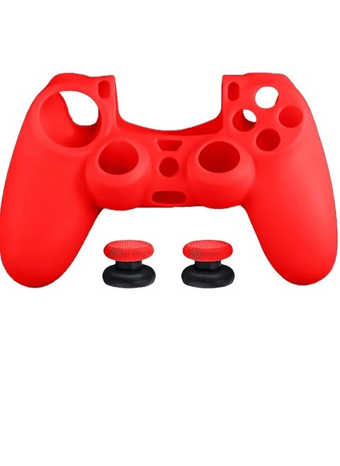 غطاء سيليكون لجهاز تحكم DualShock PS4 ومقابض تناظرية - أحمر