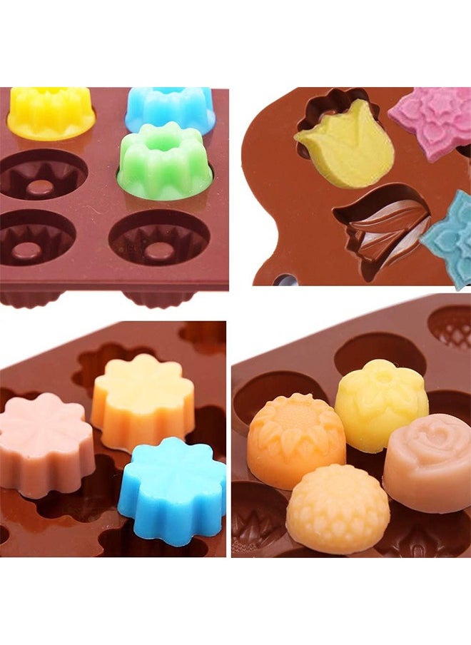 Arabest - 6PCS Chocolate Candy Molds Silicone Non-Stick, Heart Shape Baking Mold, Rose Flower Candy Molds, Star Shape Chocolate Molds for Fat Bombs, Caramels, Jello, Gummy, Truffles, Ice Cubes - Image 1