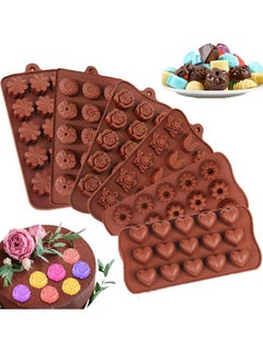 6PCS Chocolate Candy Molds Silicone Non-Stick, Heart Shape Baking Mold, Rose Flower Candy Molds, Star Shape Chocolate Molds for Fat Bombs, Caramels, Jello, Gummy, Truffles, Ice Cubes