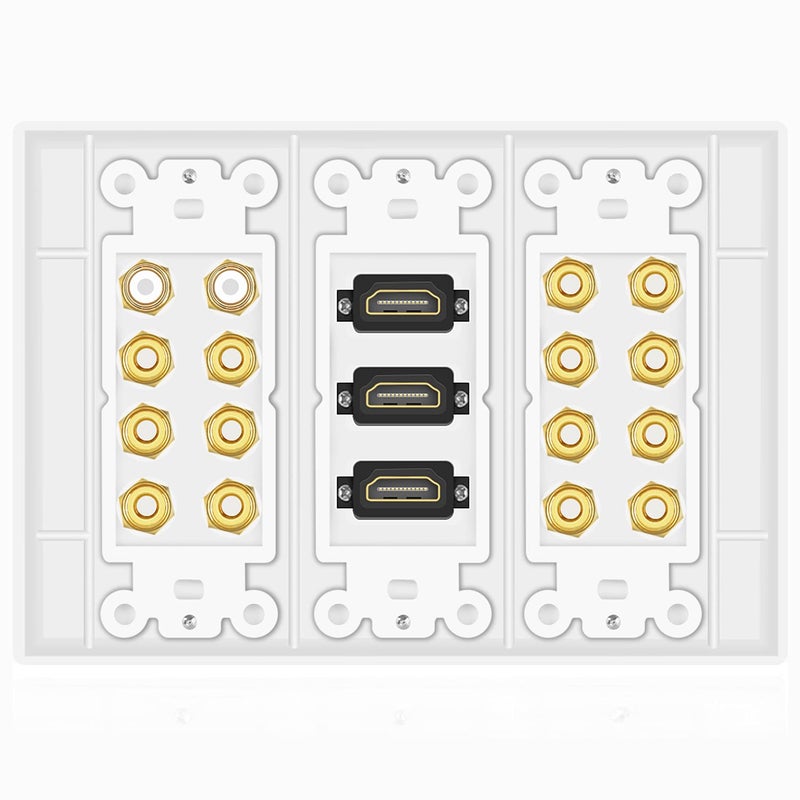 TNP Products TNP Home Theater Wall Plate - 3-Gang 7.2 Surround Sound Distribution w/Premium Gold Plated Copper Banana Binding Post Coupler for 7 Speakers, 2 RCA Jack for Subwoofer, 3 HDMI Port for UHD 4K HD 1080P - Image 3