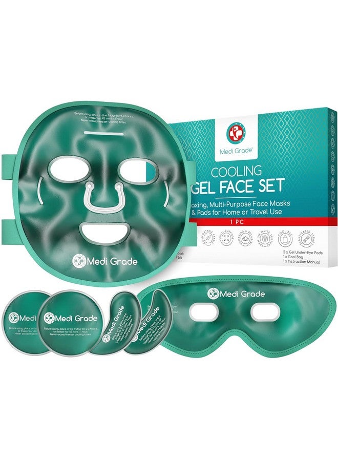 Medi Grade Cooling Ice Face Mask And Cooling Eye Mask For Puffy Eyes & Migraine Relief Self Care Face Ice Pack With Chillgel Face Ice Mask Technology Cooling Face Mask, Eye Pads And Bag - Image 1