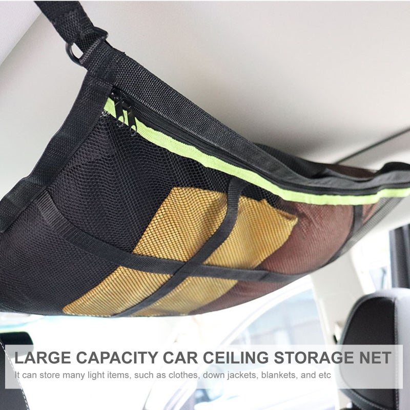 21 x 31 Inch Car Ceiling Storage Net with Double Zip Ceiling Cargo Net Pocket Car Roof Long Trip Storage Bag Mesh Organizer for SUV Truck Bed Quilt Childrens Toy Towel - Image 5