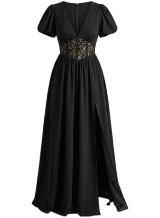 Women's Summer Black Dress with New Design, Lace Details, and Smocked Waist – Elegant Look for Daily Wear and Events Code 7331 - Image 1