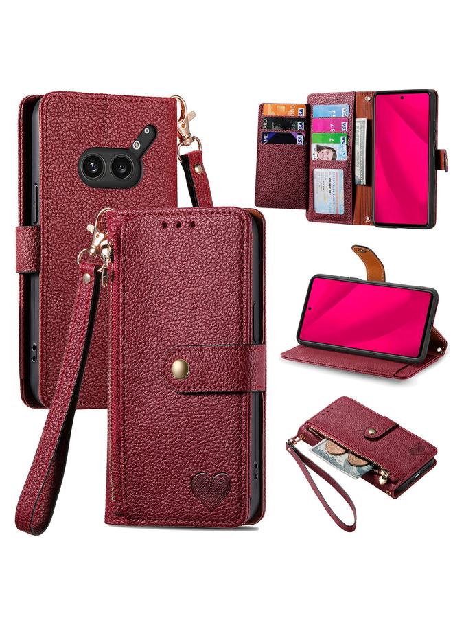 S-TOP Case For Nothing Phone 2a Plus Love Zipper Lanyard Leather Phone Case - Image 1