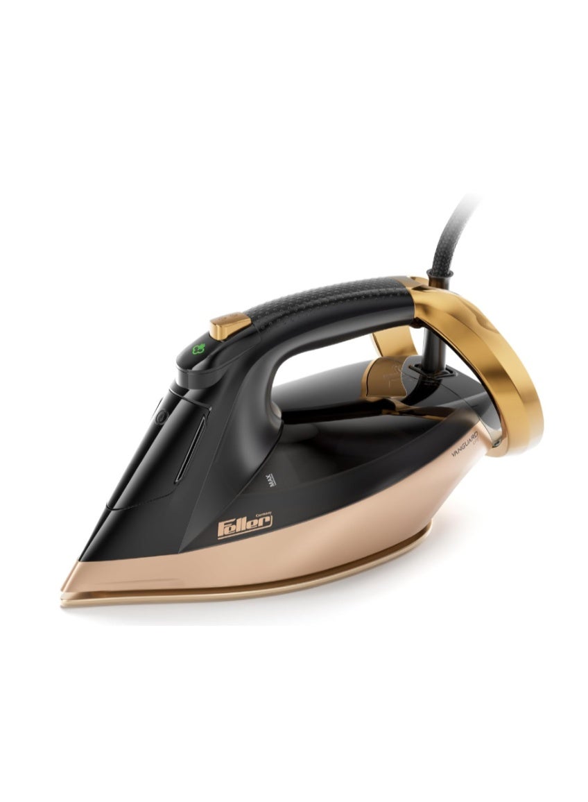 Feller Germany Vanguard Series Steam Iron, 2600W, Prime Gold Ceramic Double Sole Plate with Anti Calc, Auto Shut off, TrueTemp, Easy One Button Steam, SI260, 2Y Guarantee-UAE Version
