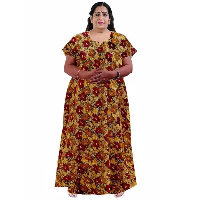 KBNBJ Nighty for Women Cotton Printed Maxi Gown Ankle Length Nighty Night Dress Gown for Women Maxi - Free Size (Free Size, Brown&Blue) - Image 2