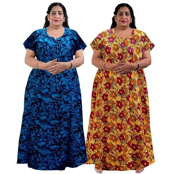 KBNBJ Nighty for Women Cotton Printed Maxi Gown Ankle Length Nighty Night Dress Gown for Women Maxi - Free Size (Free Size, Brown&Blue) - Image 4