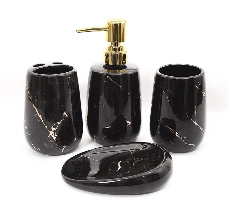 SKYWALK Ceramic Bathroom Set of 4 Pcs - Soap Dispenser, Beaker/Tumbler, Soap Dish, Brush Holder for Bathroom Décor and Home Gift Set - Image 1