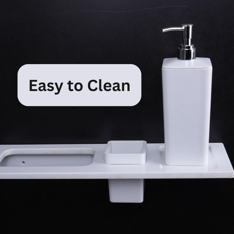 ASIATIQUE ASIATIQUE Premium Ceramic Sink Rack | 3 in 1 - Towel Ring, Brush Holder and Dispenser Stand | No Sharp Edges, Anti-Bacterial, Hard Water Marks Resistant, Rust & Fade Proof | 2 Years Warranty  - Image 4