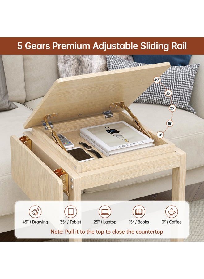 OtterOasis C Shaped End Table, Rolling Side Table with 4-Way Convertible Desktop, Wooden C Table with Multi-Functional Folding Tray & Small Chair, Living Room, Bedroom, White Oak - Image 3