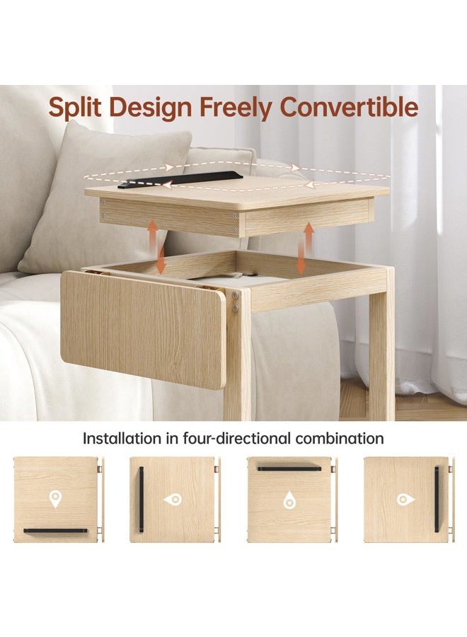 OtterOasis C Shaped End Table, Rolling Side Table with 4-Way Convertible Desktop, Wooden C Table with Multi-Functional Folding Tray & Small Chair, Living Room, Bedroom, White Oak - Image 4