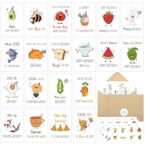 Thboxes 40 Birthday Cards with Envelopes & Stickers Set, 4"x6" Funny Bulk Birthday Card 20 Unique Designs Cute Handmade Greeting Card for Kids, Women, Friends, Family, Work & Office - Image 2