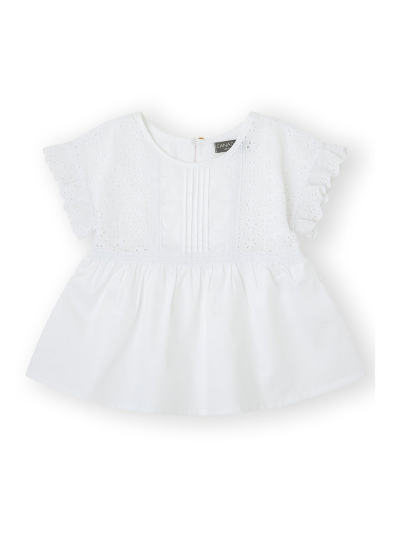 CANADA HOUSE Soft and Comfortable 100% Cotton Delicate Swiss Embroidery Blouse with Ruffle Sleeves Blouse From Spain for Girls White  - Image 1