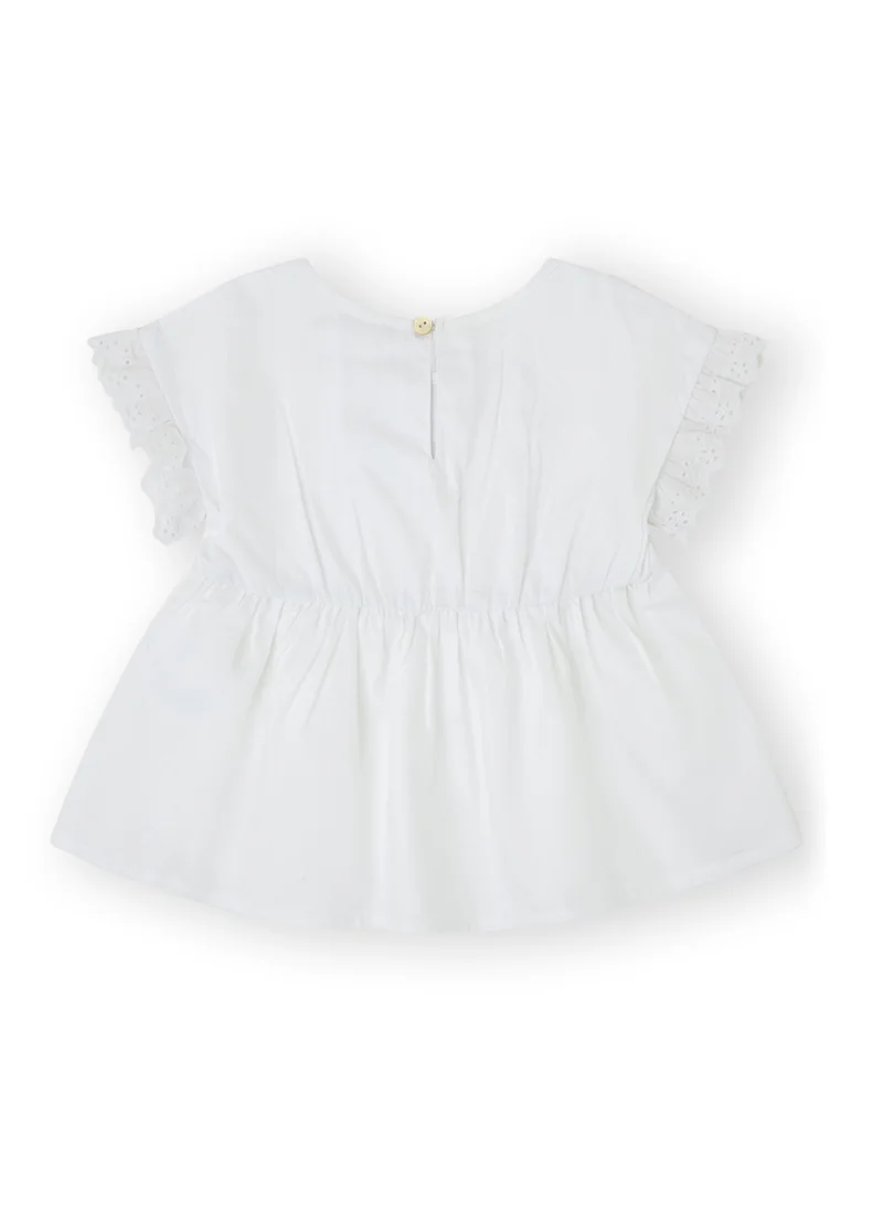 CANADA HOUSE Soft and Comfortable 100% Cotton Delicate Swiss Embroidery Blouse with Ruffle Sleeves Blouse From Spain for Girls White