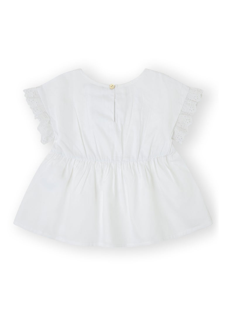 CANADA HOUSE Soft and Comfortable 100% Cotton Delicate Swiss Embroidery Blouse with Ruffle Sleeves Blouse From Spain for Girls White  - Image 2