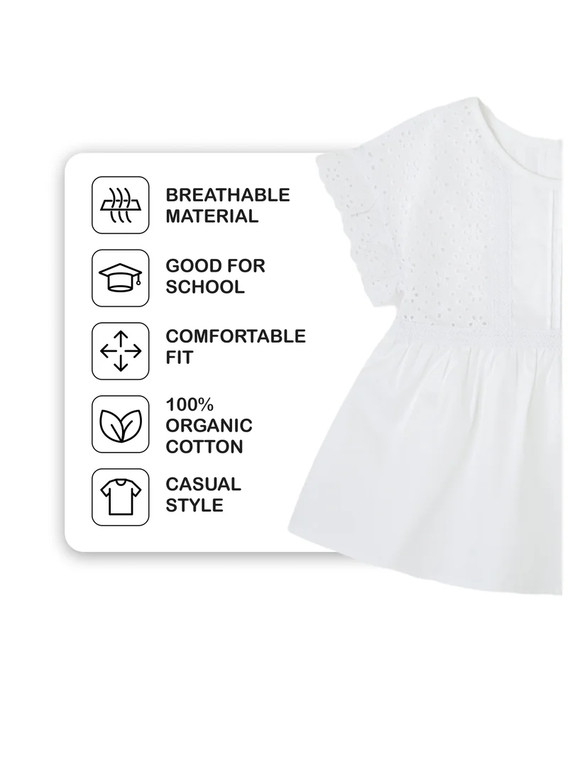 CANADA HOUSE Soft and Comfortable 100% Cotton Delicate Swiss Embroidery Blouse with Ruffle Sleeves Blouse From Spain for Girls White