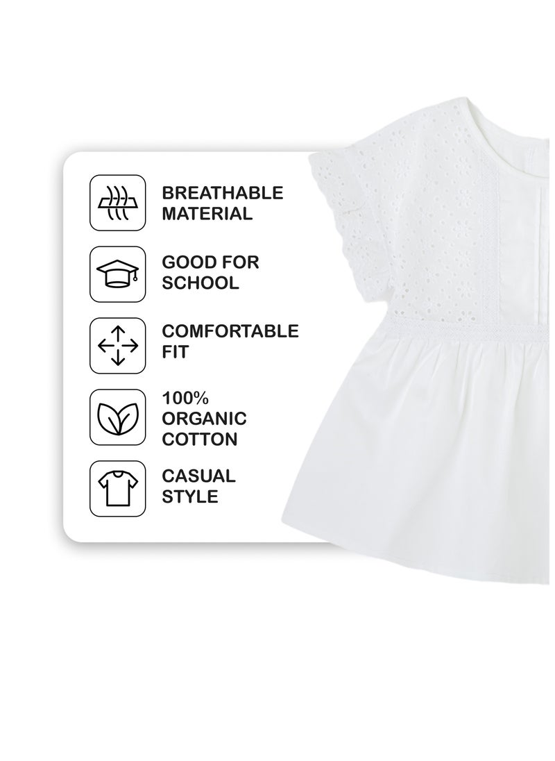 CANADA HOUSE Soft and Comfortable 100% Cotton Delicate Swiss Embroidery Blouse with Ruffle Sleeves Blouse From Spain for Girls White  - Image 3