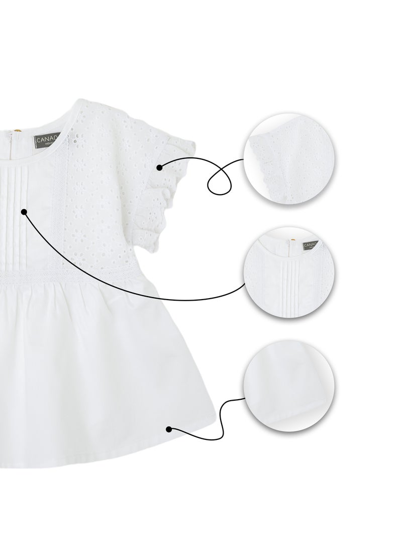 CANADA HOUSE Soft and Comfortable 100% Cotton Delicate Swiss Embroidery Blouse with Ruffle Sleeves Blouse From Spain for Girls White  - Image 4
