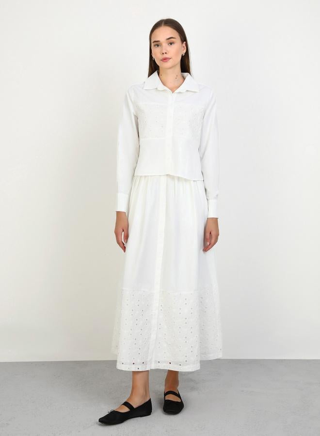 Benin by modanisa Off White Buttoned Lace Detail Shirt and Maxi Skirt Co-Ords - Image 1
